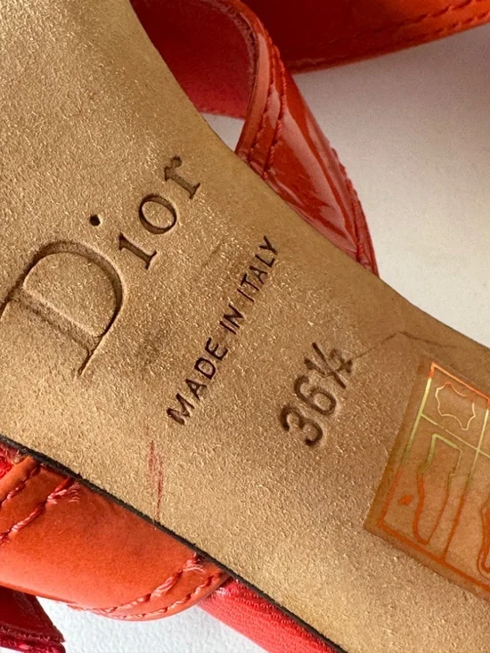 Christian Dior Orange Patent Leather Sandals Mules Sandals Size 36.5 Made Italy - Picture 8 of 16